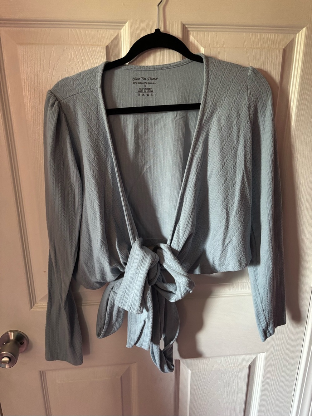 Super Cute Dresses Wrap Tie-Front Light Blue Women's Top